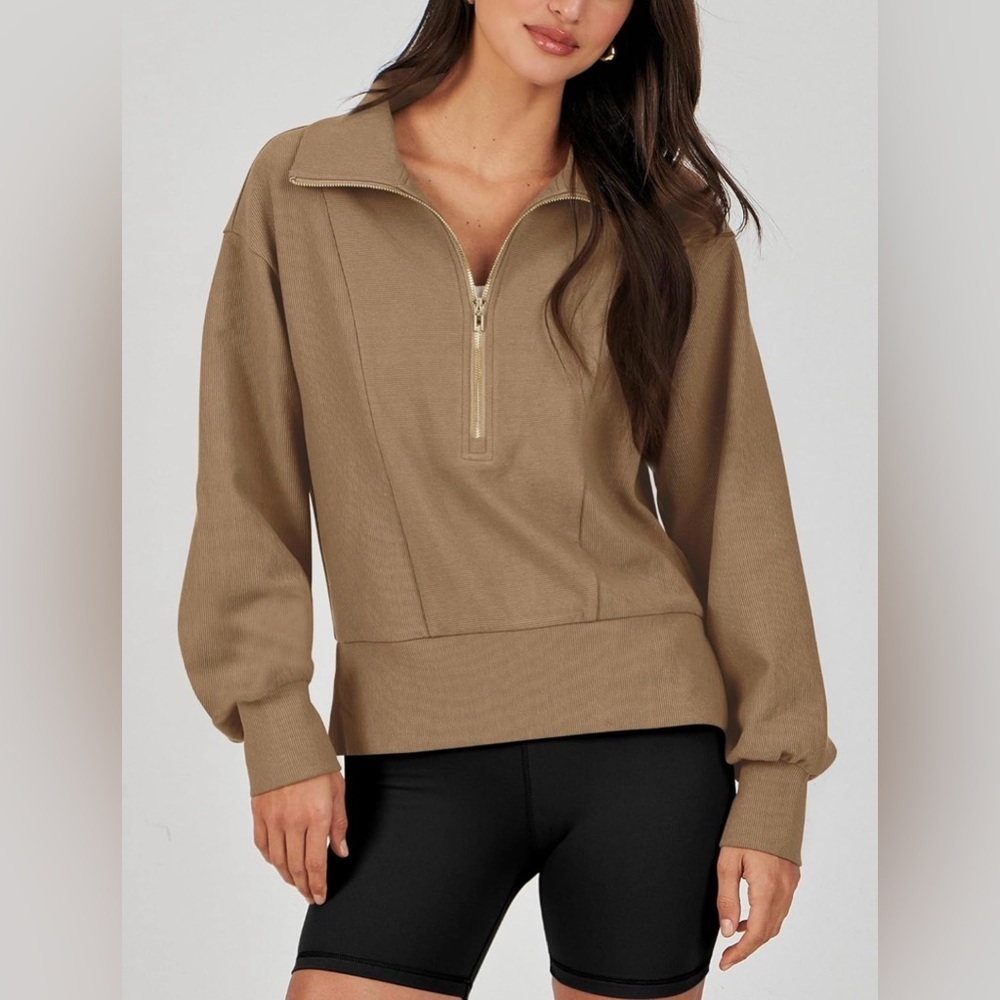 ANRABESS Women Half Zip Cropped Quarter Zip Up Red Sweatshirt- XXL - Picture 2 of 7